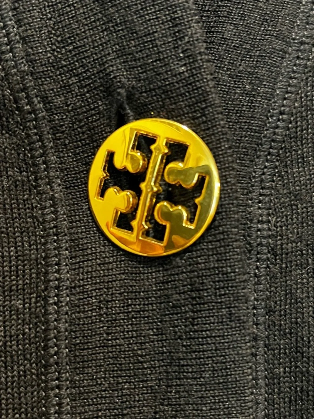 Tory Burch Black Merino Wool Logo Button Cardigan Size M